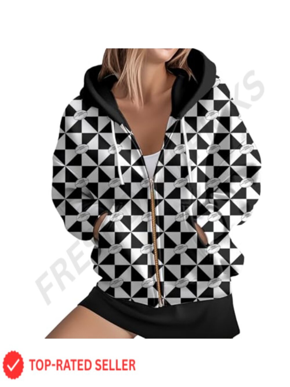 Womens Plaid Zip Up Hoodie Oversized Sweatshirt Fall Casual
